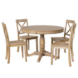 5-Piece Modern Dining Table Set for 4 - Round Table with Solid Wood Chairs, Natural Wood Wash Finish