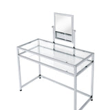 Chrome Finish Vanity Set with Tempered Glass Top and Upholstered Stool by Lissie Lou