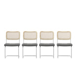 Set of 4 Grey Leather-Feel Rattan Dining Chairs with High-Density Cushioning by Lissie Lou