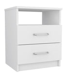 Modern White Nightstand with 2-Drawers and Shelf