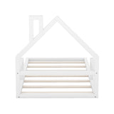 Twin Size Wood Floor Bed with House-shaped Headboard, White