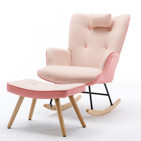 Pink Houndstooth Fabric Rocking Chair with Footrest by Lissie Lou