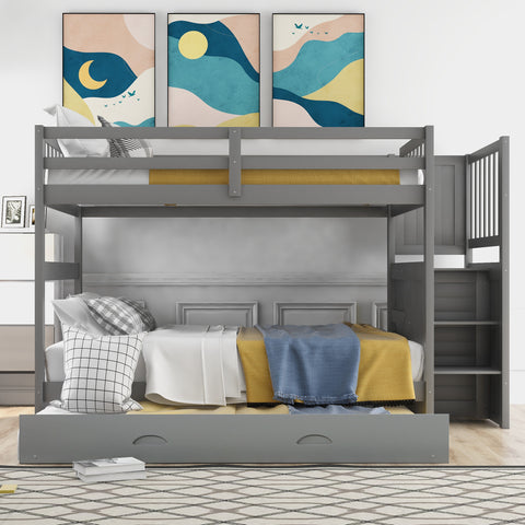 Spacious Full Over Full Bunk Bed with Twin Size Trundle in Contemporary Gray - by Lissie Lou