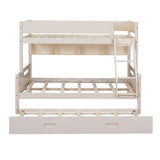 Wood Twin over Full Bunk Bed with Storage Shelves and Twin Size Trundle, Cream- Online Orders Only