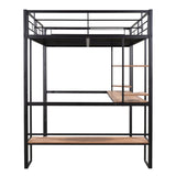 Full Size Loft Bed with Long Desk and Shelves - Black- by Lissie Lou