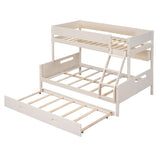 Wood Twin over Full Bunk Bed with Storage Shelves and Twin Size Trundle, Cream- Online Orders Only