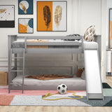 Twin over Twin Bunk Bed with Convertible Slide and Ladder, Gray