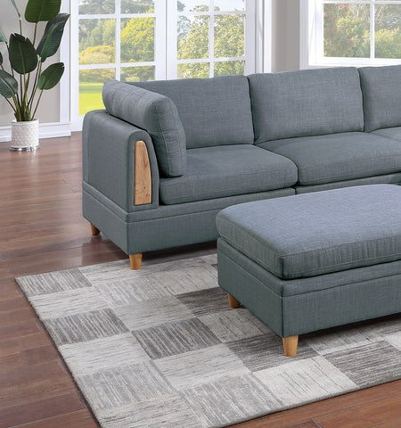 Lissie Lou 6-Piece Modular Sectional Set in Steel Dorris Fabric - Contemporary Living Room Furniture with Ottomans