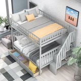 Full Over Full Bunk Bed with Two Drawers and Storage - Contemporary Gray- by Lissie Lou