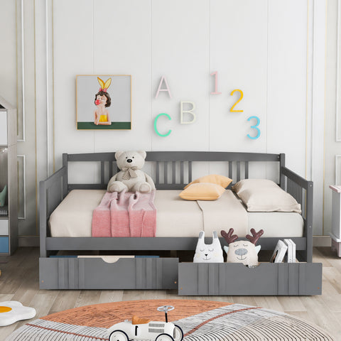 Full Size Daybed Wood Bed with Two Drawers- Gray- Online Orders Only