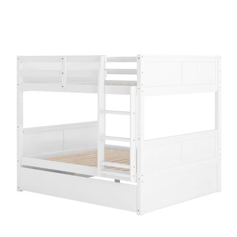 Full Over Full Bunk Bed with Twin Size Trundle- White- Online Orders Only