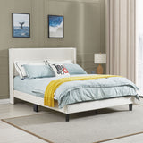 Queen Bed Frame/Velvet Upholstered Bed Frame with Vertical Channel Tufted Headboard- Beige