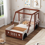 Twin Size Car-Shaped Bed for Kids, White + Orange, by Lissie Lou