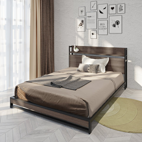 Platform Queen Bed with Electrical Sockets, Fast Assemble Design- Online Orders Only