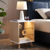 LED Nightstand with 3-Color Lighting and Glass Shelves – Modern, Multi-functional Bedside Table in Natural Wood, by Lissie Lou