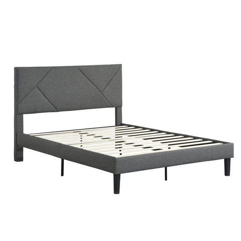 Full Size Upholstered Platform Bed Frame with Headboard, Strong Wood Slat Support, No Box Spring Needed, Easy Assembly- Gray- Online Orders Only