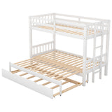 Twin over Twin/Double Pull-out Bunk Bed with Trundle, White