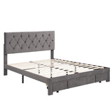 Queen Size Storage Bed Velvet Upholstered Platform Bed with a Big Drawer - Grey