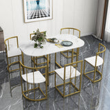7-Piece Golden and White Compact Faux Marble Modern Dining Set for 6 with Iron Frame by Lissie Lou
