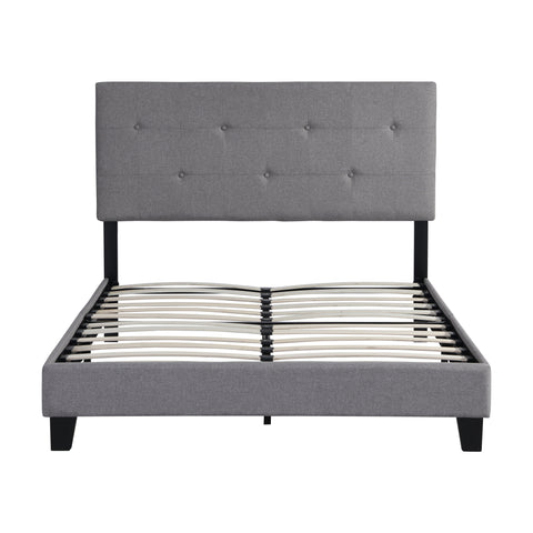 Full Size Upholstered Platform Bed with Modern Button Tufted Linen Fabric Headboard, No Box Spring Needed, Wood Slat Support, Easy Assembly, Grey- Online Orders Only