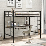 Loft Bed with Desk and Shelf , Space Saving Design,Full,Black