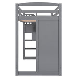 Twin Size Loft Bed with Wardrobe and Staircase, Desk and Storage Drawers and Cabinet in 1- Gray