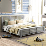 King size Platform bed with horizontal strip hollow shape- Gray