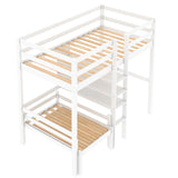 Convertible Loft Bed with L-Shape Desk, Twin Bunk Bed with Shelves and Ladder, White