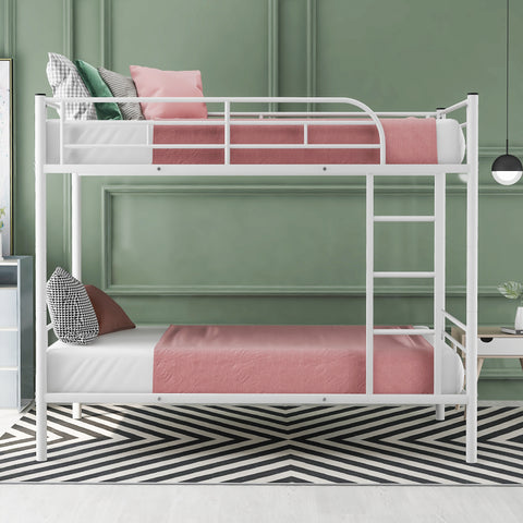 Twin Over Twin Metal Bunk Bed, White- Online Orders Only