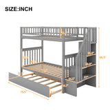 Versatile Twin over Twin Bunk Bed with Trundle and Storage in Sophisticated Gray