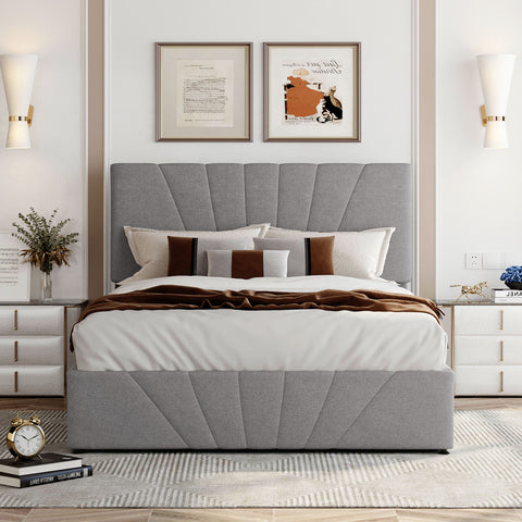 Full Size Upholstered Platform Bed with Hydraulic Storage System - Modern Elegance- Gray- by Lissie Lou