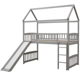 Twin Loft Bed with Slide, House Bed with Slide- Gray