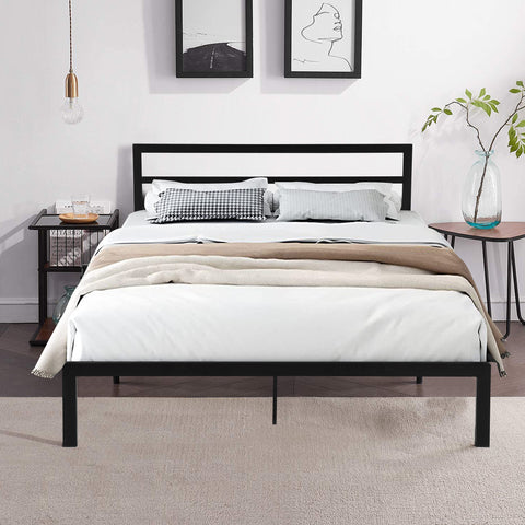 Queen Size Metal Bed Frame with Headboard- Black