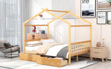 Full Size House Platform Bed with Two Drawers, Headboard, Footboard, and Roof Design - Natural- by Lissie Lou