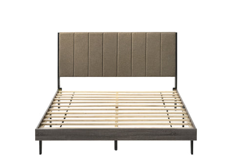 Valdemar Queen Bed, Brown Fabric & Weathered Gray Finish BD00571Q