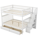 Full Over Full Bunk Bed with Two Drawers and Storage - Elegant White- by Lissie Lou