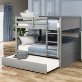 Efficient Full Over Full Bunk Bed with Twin Size Trundle in Sleek Gray