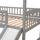Twin Loft Bed with Slide, House Bed with Slide- Gray