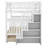 Full Over Full Bunk Bed with Two Drawers and Storage - Elegant White- by Lissie Lou