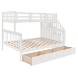Stairway Twin-Over-Full Bunk Bed with Drawer, Storage and Guard Rail for Bedroom, Dorm, for Adults, White color