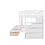 Full Over Twin & Twin Triple Bunk Bed with Drawers and Guardrails - Classic White
